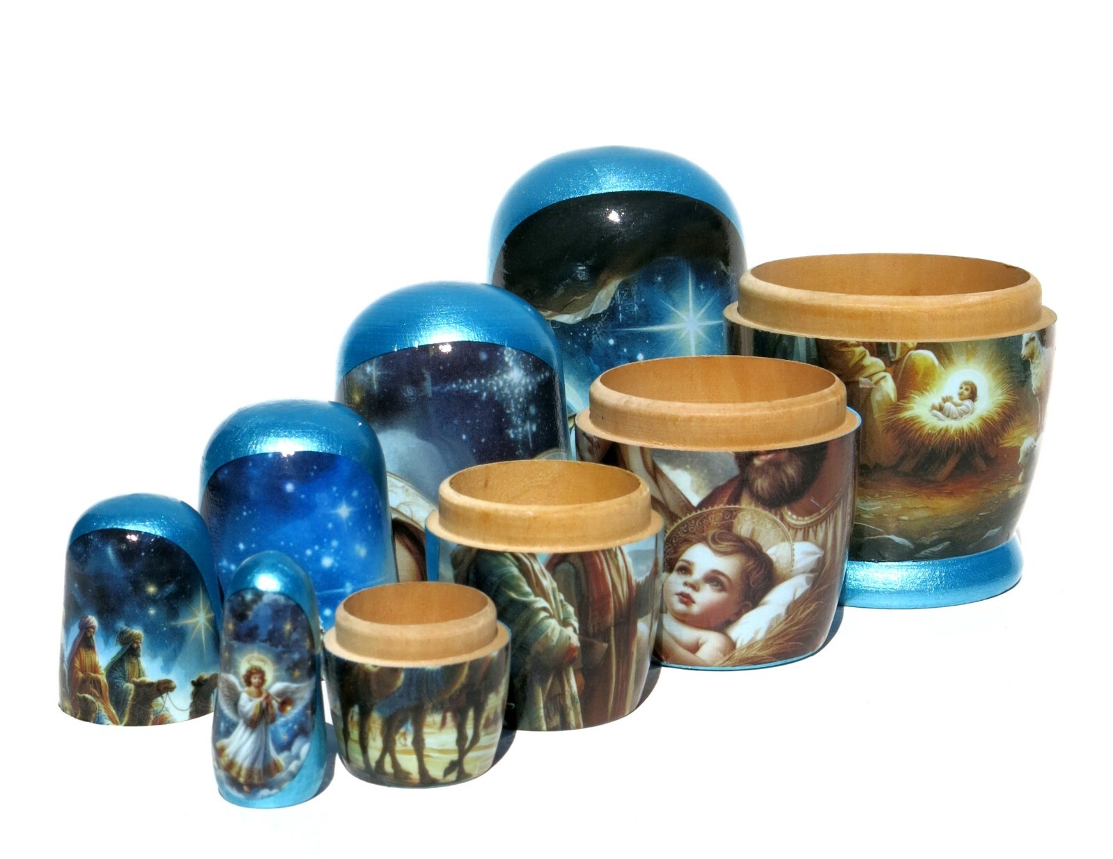 Christmas Nativity 5 Piece Nesting Doll, Noel Russian Navidad Stacking Toy Doll