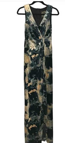 Pre-owned Johnny Was Floral Sherwood Mist Velvet Maxi Cocktail Dress Sz-6&14 $575 In Sherwood/multicolored