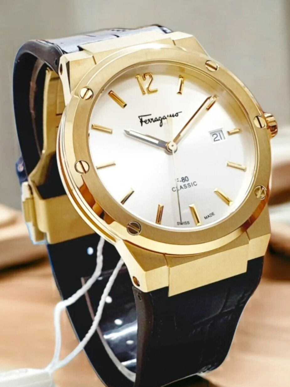 Pre-owned Ferragamo Salvatore  Watch Sfdt00419 F-80 Brown Crocodile Pattern 41mm