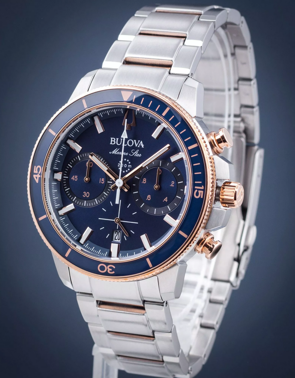 Pre-owned Bulova Marine Star Men's Dual Tone Blue Dial Chronograhp Watch 98b301