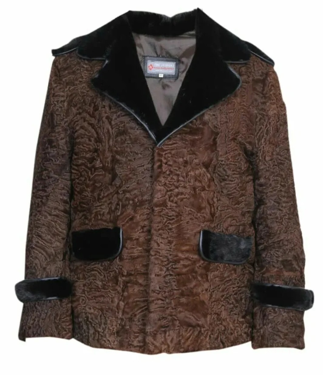 Pre-owned Handmade Brown Real Karakul Fur Real Persian Lamb Fur Coat Real Mink Fur Straps All Size