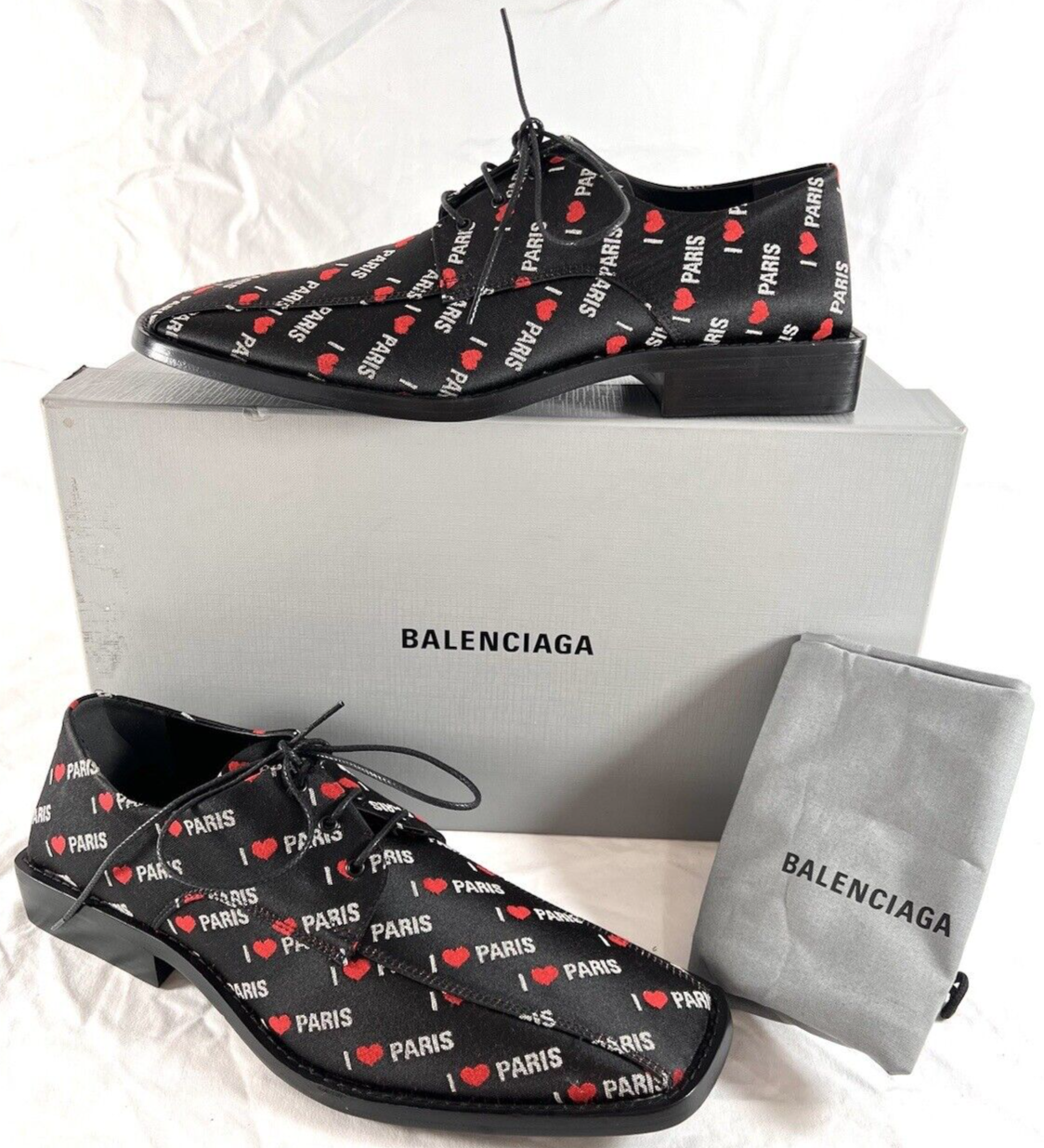 BALENCIAGA I Love Paris Men's Black Canvas Laces Up Marked as 42