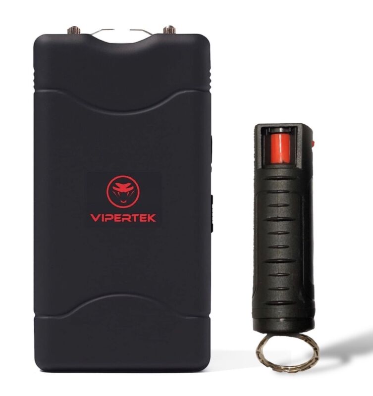 Vipertek Pocket Size Stun Gun 350 Bv Rechargeable W/ Led Light + Pepper Spray