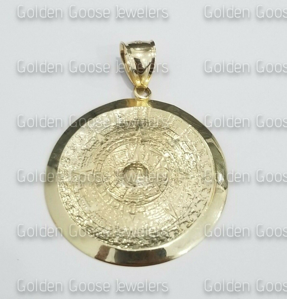 Pre-owned Aztec Sale Real Yellow Gold  Sun Mayan Calendar Pendant Charm Diamond Cut Unisex