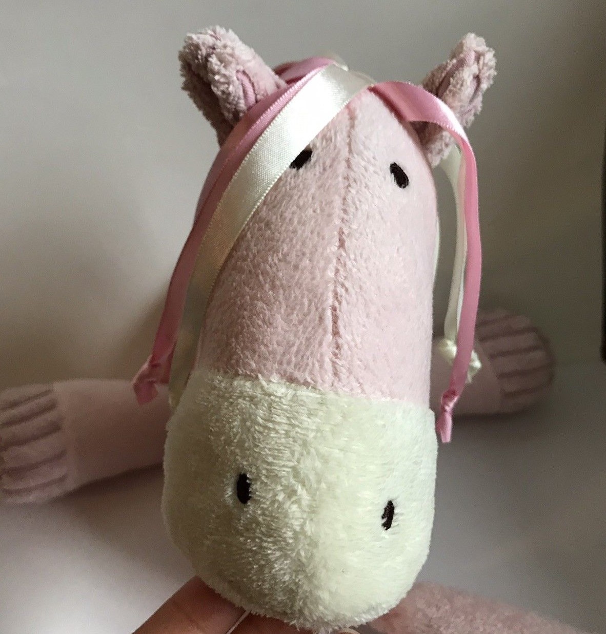 Jellycat Baby Rattle Light Pink Horse Pony with Ribbon Hair  10