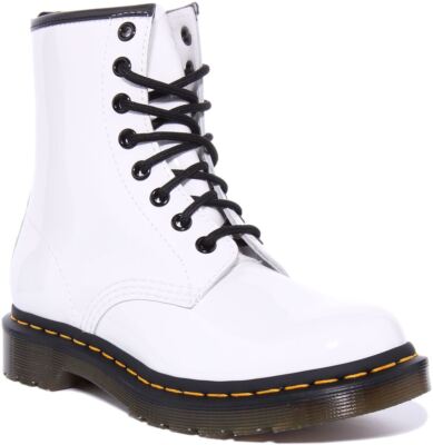 Pre-owned Dr. Martens Dr Martens 1460 W Womens 8 Eye Leather Ankle Boot In White Patent Size Us 5 - 11