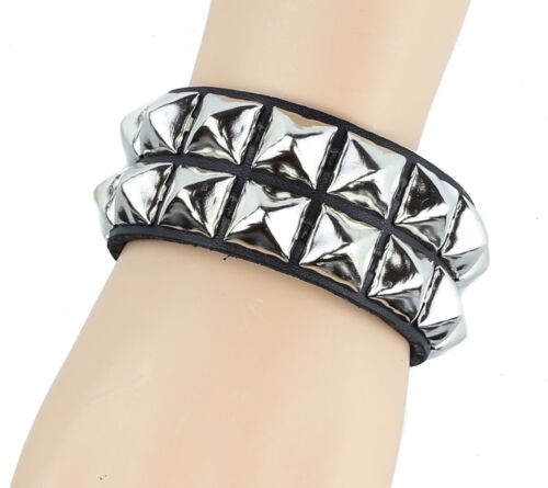 Double Row Silver Pyramid Stud Leather Bracelet Punk Gothic Double Row Silver Pyramid Stud Leather Bracelet Punk Gothic