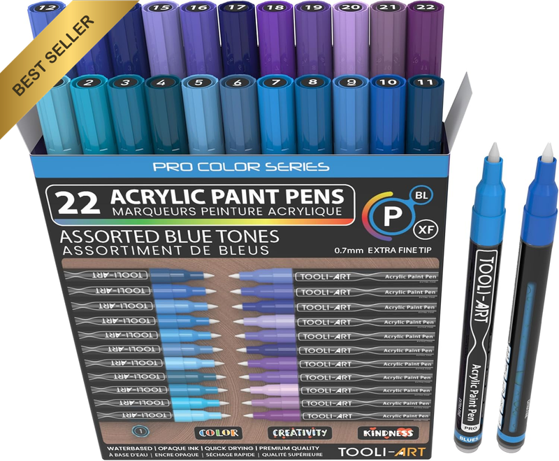 Acrylic Paint Pens 22 Assorted Blue and Purple Pro Color Series Markers Set 0.7M
