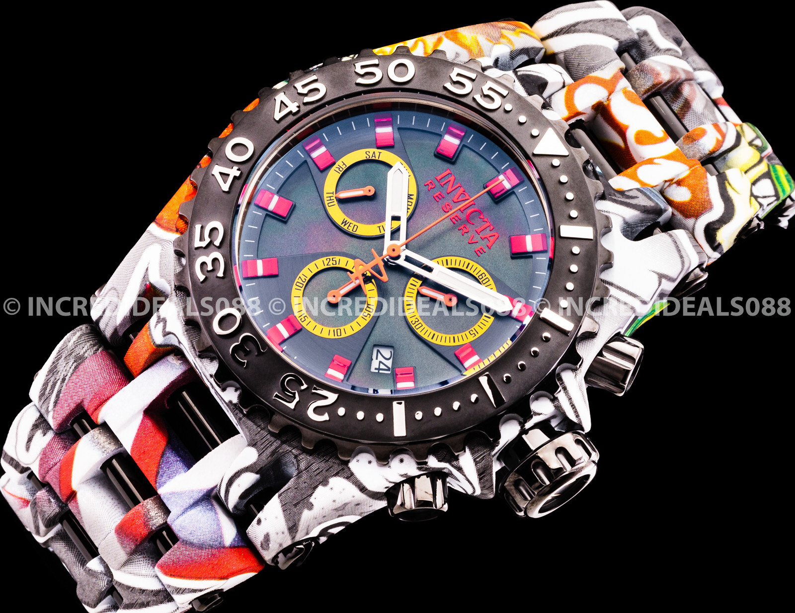 Pre-owned Invicta Men Reserve Chaos Swiss Chronograph Graffiti Black Hydroplated Watch