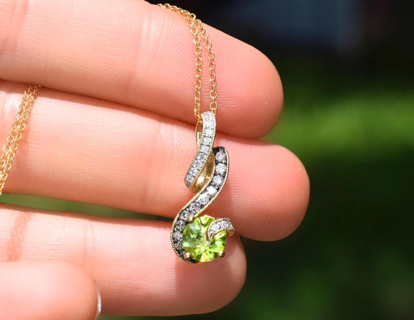 Pre-owned Le Vian Levian Necklace Peridot Chocolate Diamonds 0.95ct Pendant 14k Yellow Gold