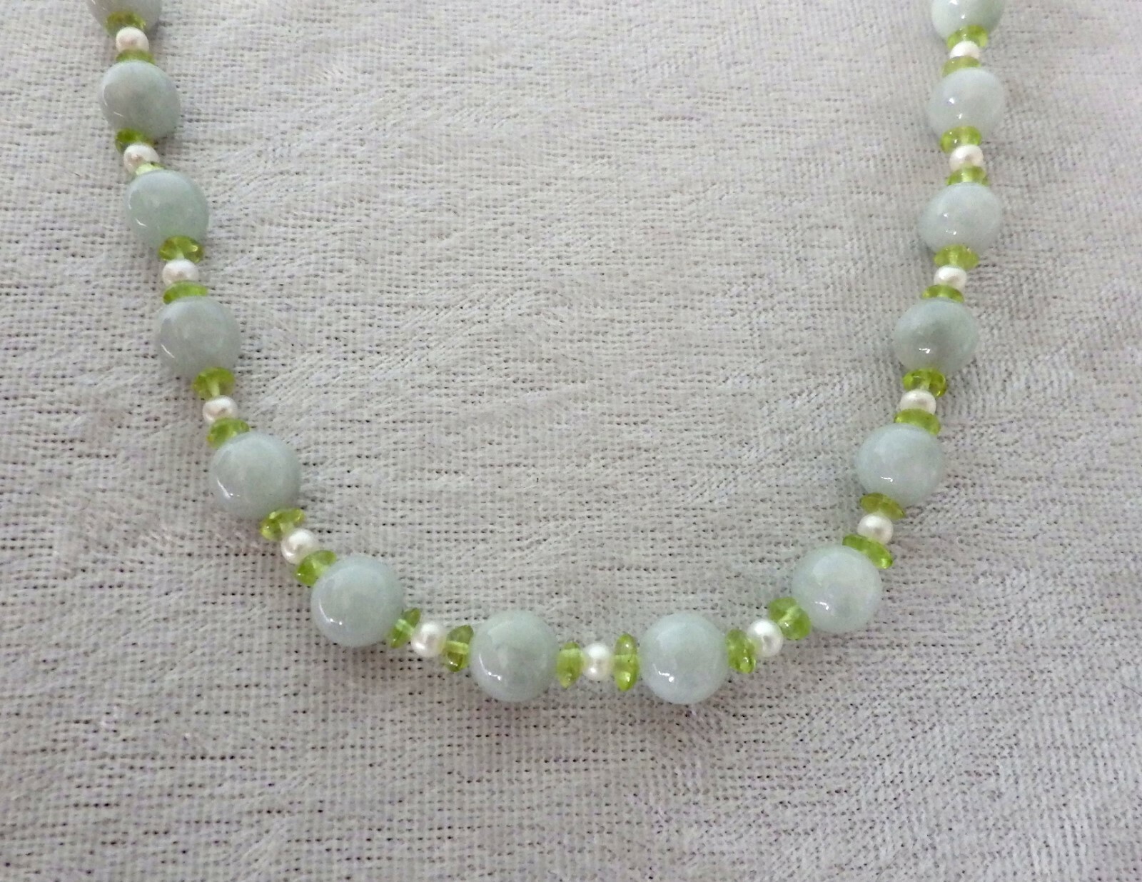 14K gold celadon jade pearl ring necklace set light green jadeite signed size 6