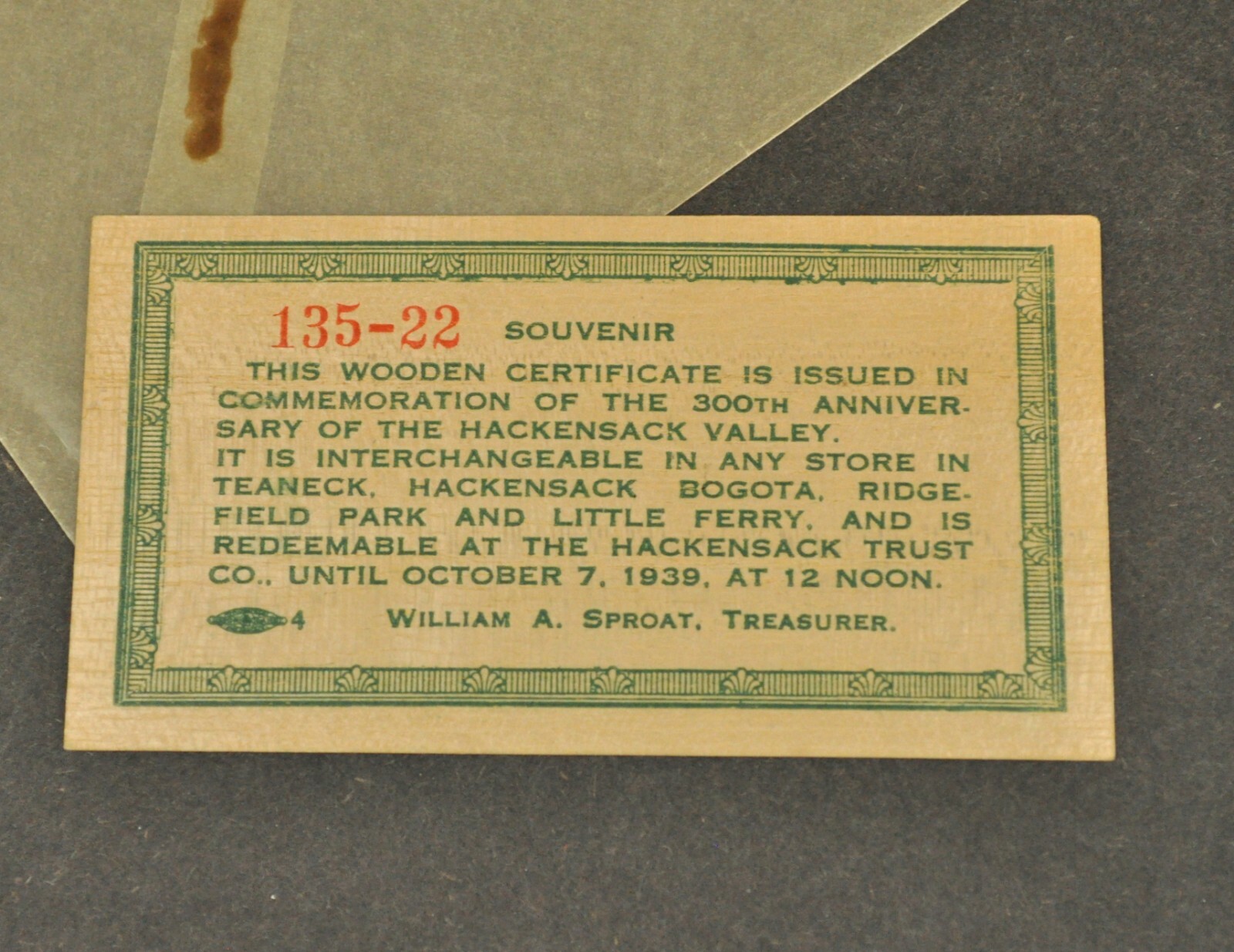 Vtg 1639-1939 Hackensack Valley Tercentenary Bergen Co New Jersey Wooden Nickel