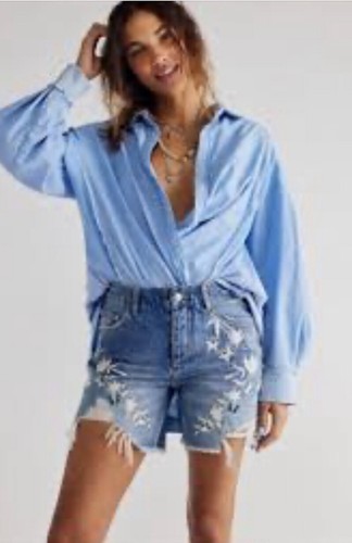 

Шорты Free People Youre My Butterfly с вышивкой и цветочным принтом,  НОВИНКА, Denim distressed blue, Free People You're My Butterfly Embroidered Shorts