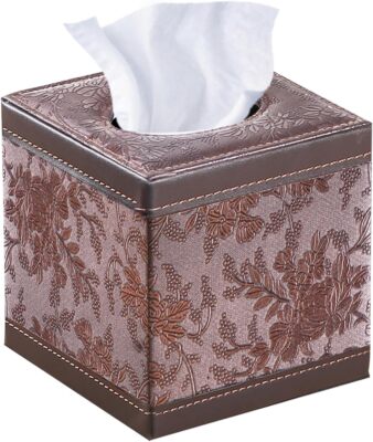Tissue Box Holder Leather Brown Square Facial Tissue Box Cover Pumping Paper Cas