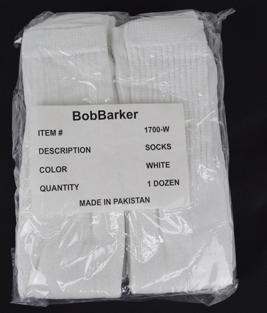 Bob Barker 1700-W White Tube Socks Size 10- 13 One Dozen Lot of 12