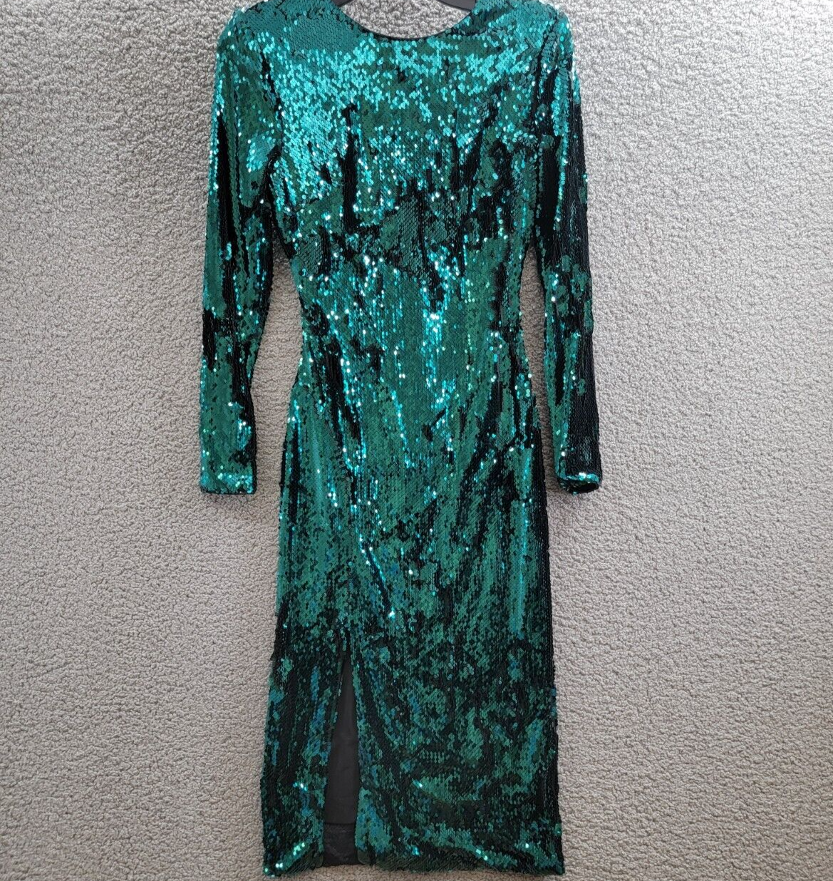 Dress the Population Natalie Sequin Long Sleeve Midi Dress Women's S Emerald - Picture 2 of 16