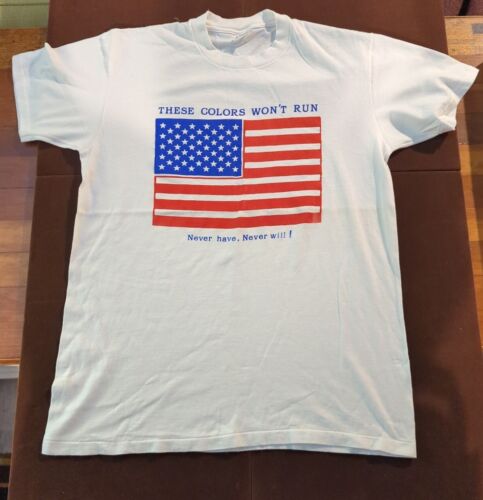 THESE COLORS WONT RUN American Flag USA White T-shirt, Mens La...