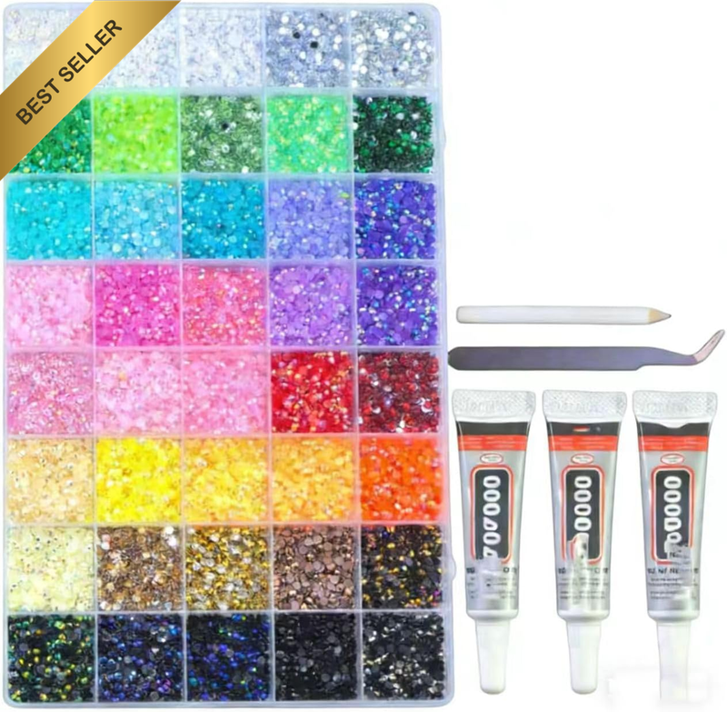 40 Grid 24000Pcs Non-Hotfix Resin Jelly Rhinestones Kit - 3 Pcs B7000 Jewelry Gl