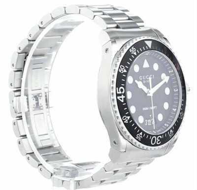 Pre-owned Gucci Dive 45mm Ss Blk Matte Dial Rotating Bezel Men's Watch Ya136208a