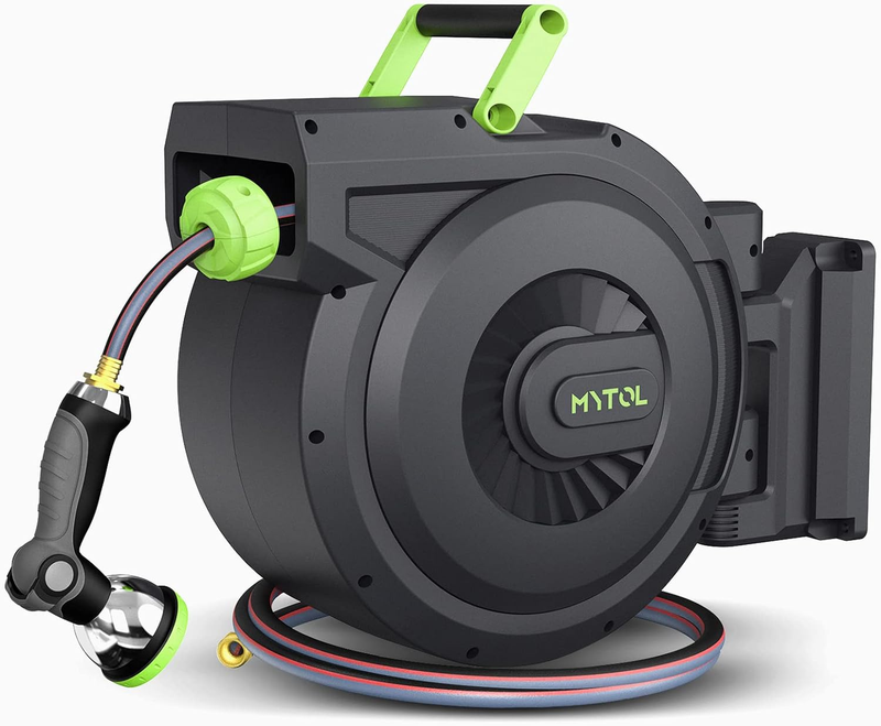 Retractable Garden Hose Reel, 1/2 Inch X 100 Ft + 6 Ft Wall Mount Hose Reel with