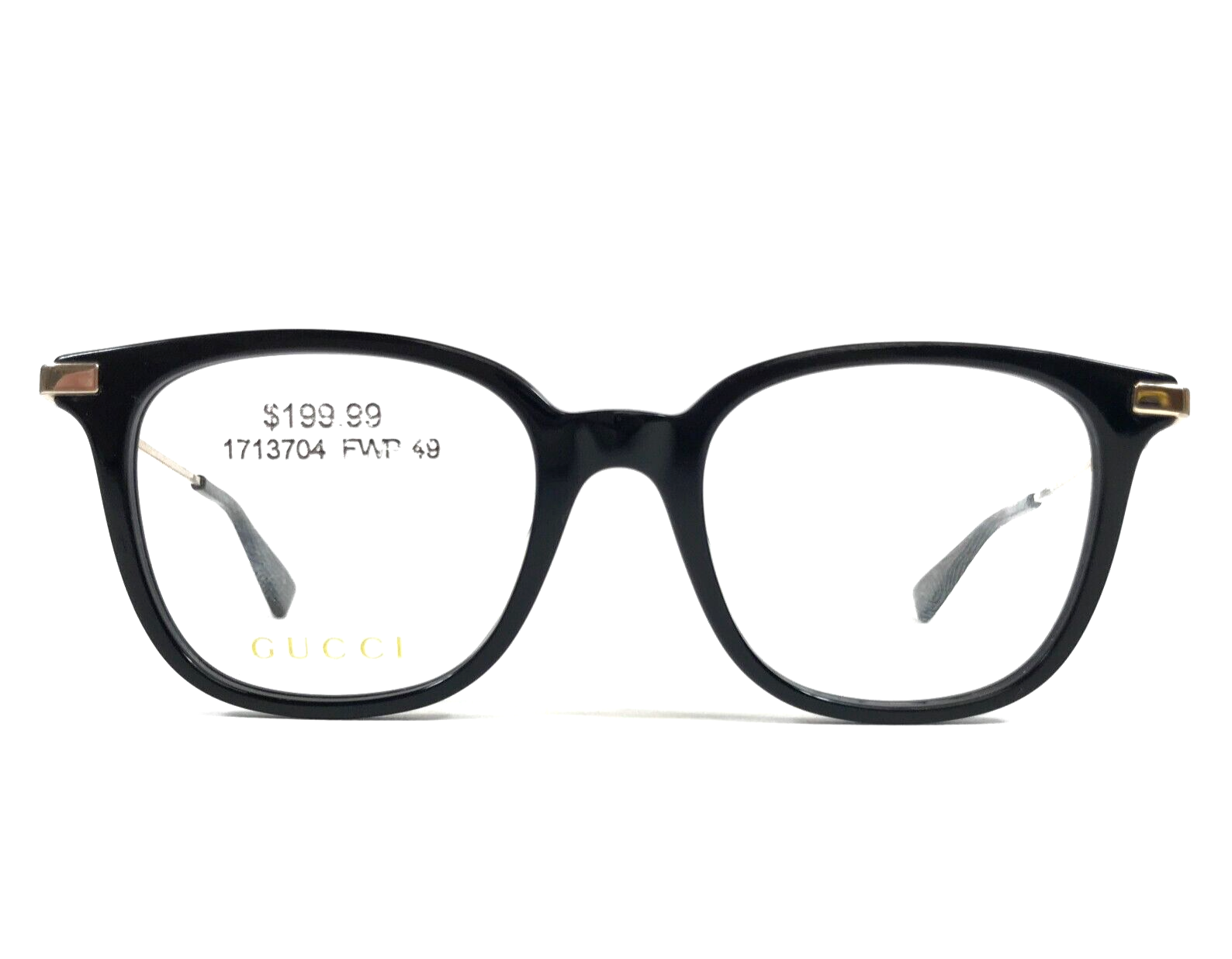 Gucci Eyeglasses Frames GG0110OZ 001 Black Gold Logos Square Gucci Eyeglasses Frames GG0110OZ 001 Black Gold Logos Square