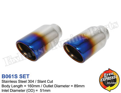 Exhaust Tips Tailpipes trim set 89mm 3.5'' VW Golf R32 R20 style Audi A4 A5 A6 