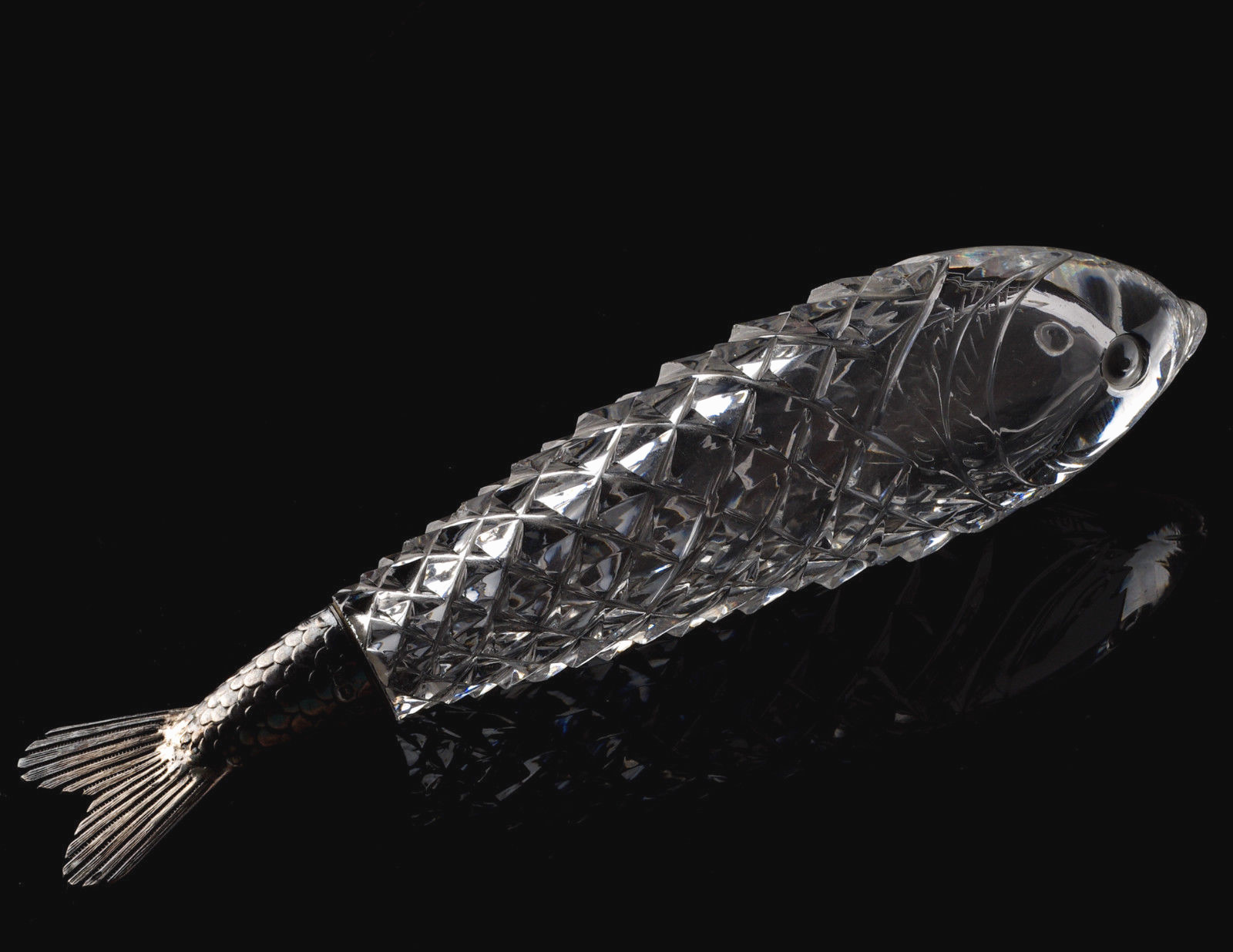 Thomas Webb Scent Bottle Sampson Mordan Cut Glass Fish Perfume Antique