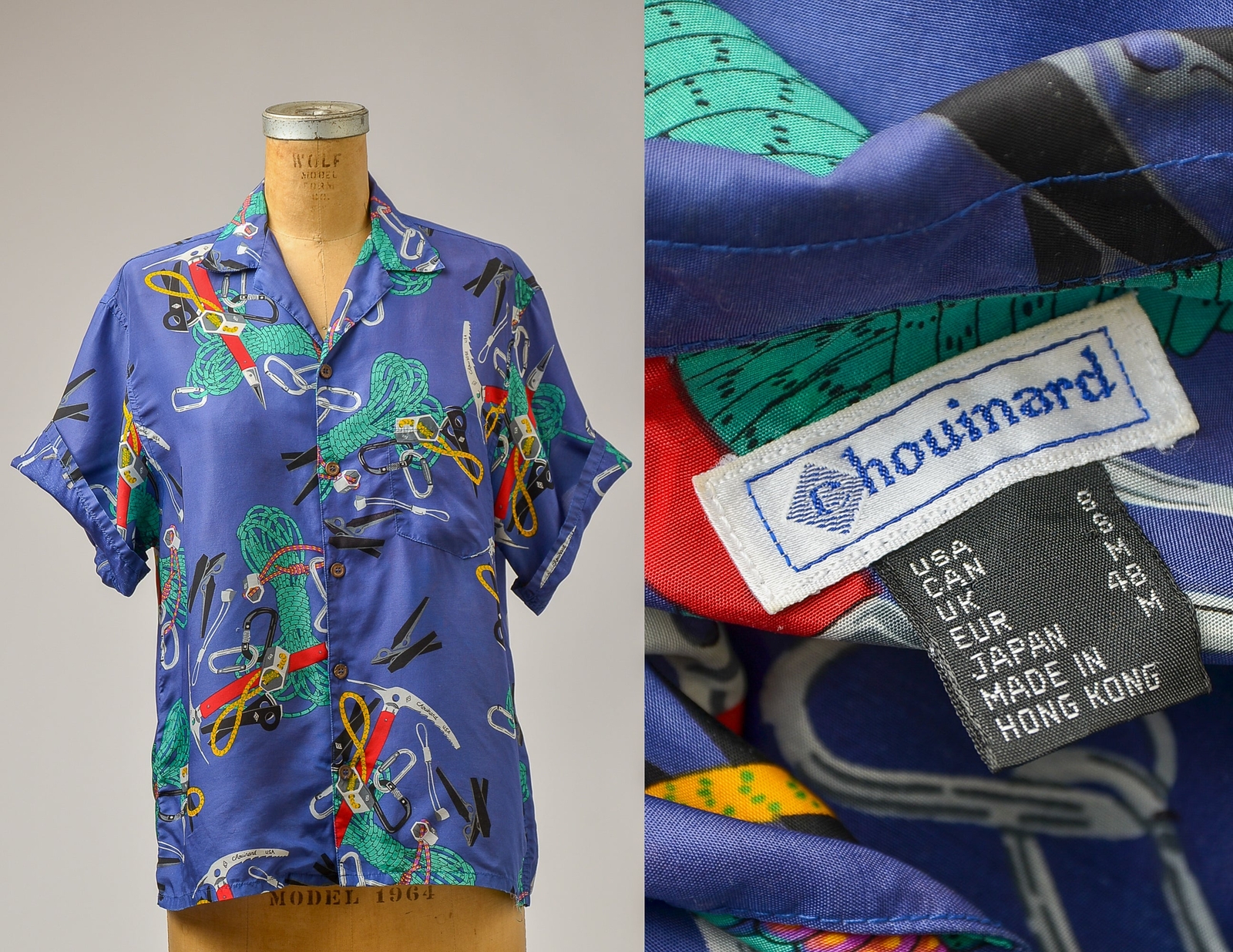 1980s Chouinard Climbing Equipment Blue Rayon Button Down 1980s Chouinard Climbing Equipment Blue Rayon Button Down