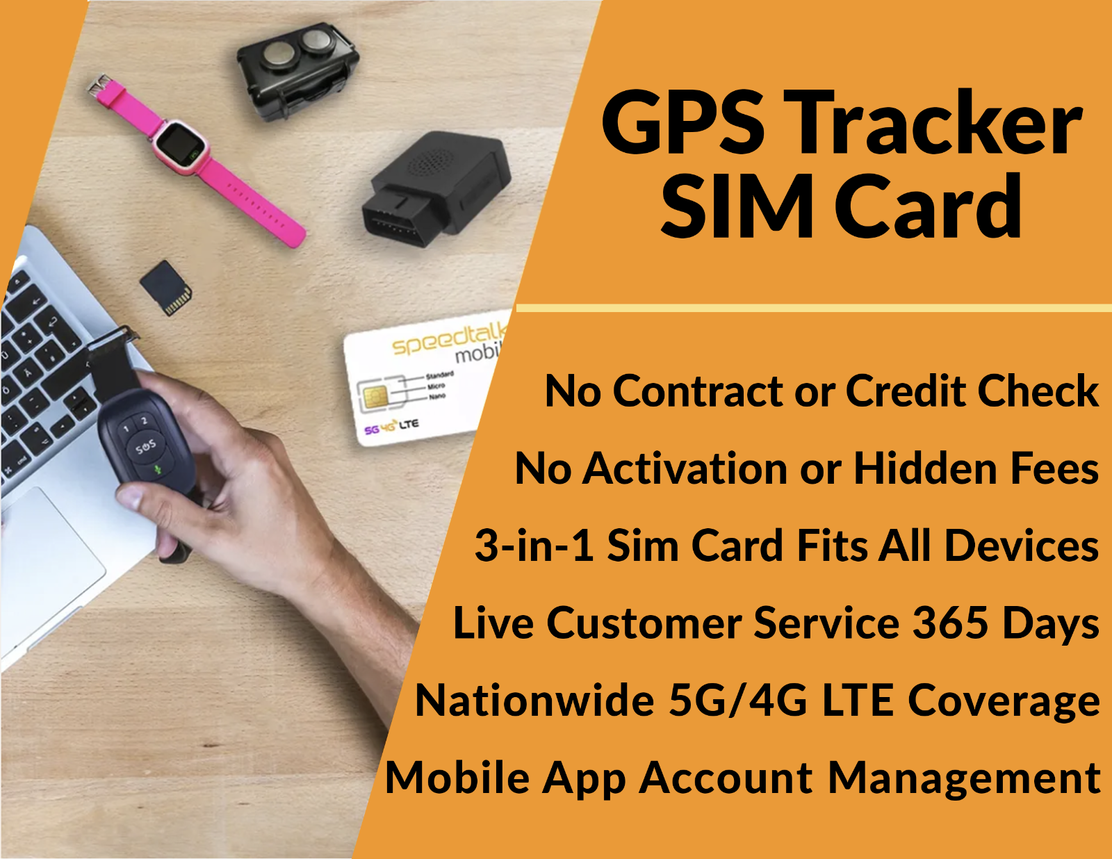 SpeedTalk SIM Card for GPS Tracker 5G 4G LTE Senior Kids Pet Car Tracking Device