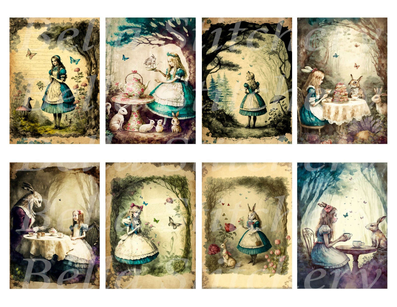 Set of 8 Gothic Alice in Wonderland Fussy Cut STICKERS - Just Cut & Use! | eBay for Downloadable Free Vintage Alice In Wonderland Printables