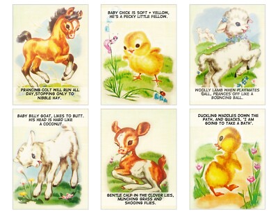 Set of 6 Vintage Retro Children's Nursery Animals Cotton FABRIC Images