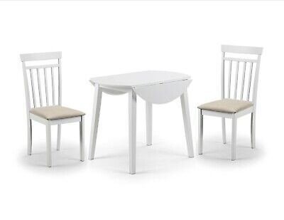 White Wood Round Kitchen Dining Table Drop Leaf 2 Chairs Julian Bowen Coast