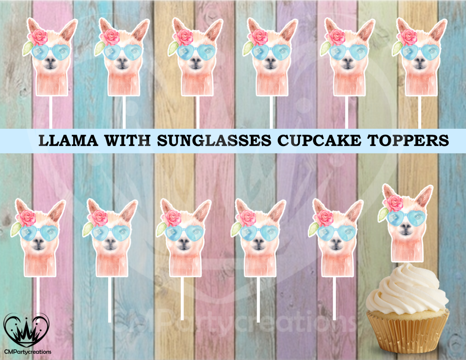 Llama with Sunglasses Cupcake Toppers