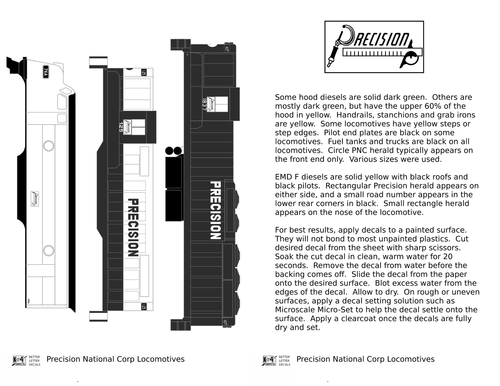 K4 HO Scale Decals Precision National Corp Diesel Locomotive Yellow and Green