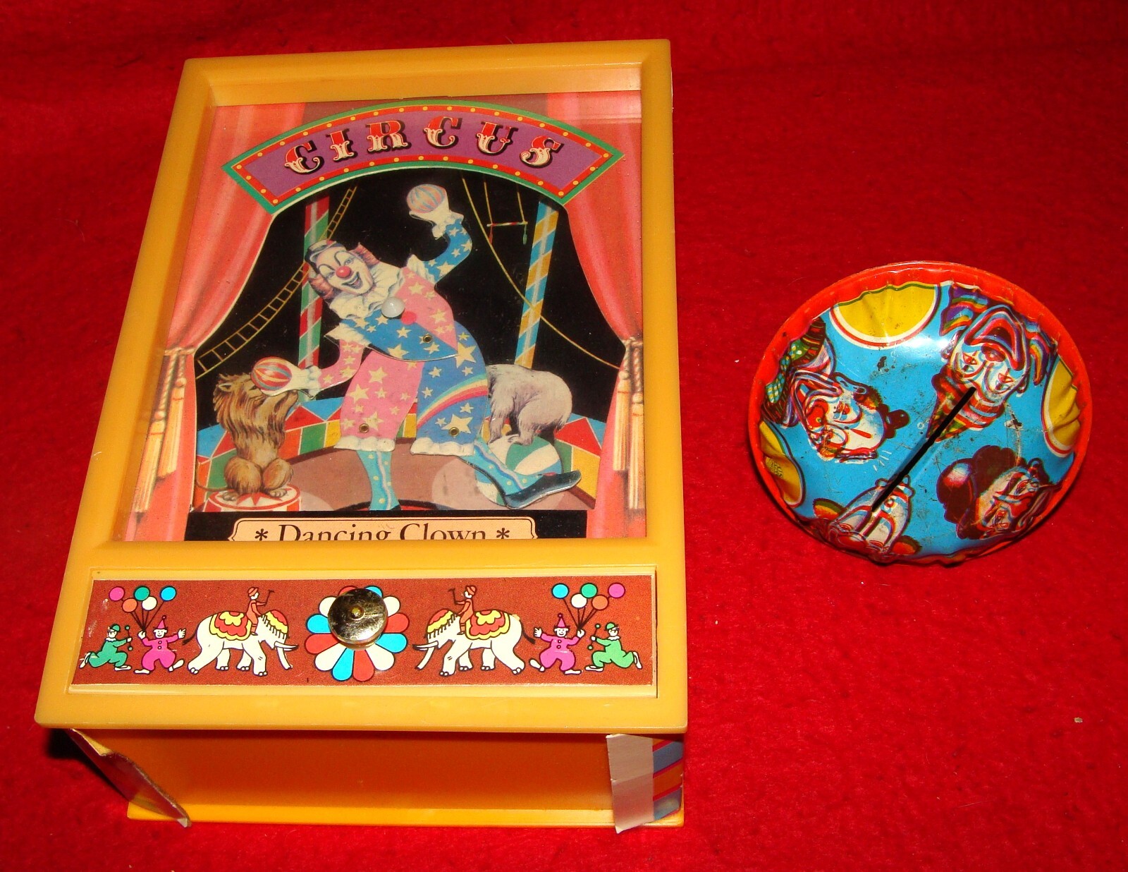 Vintage Yap's Circus Dancing Clown Music Box + Bonus Tin