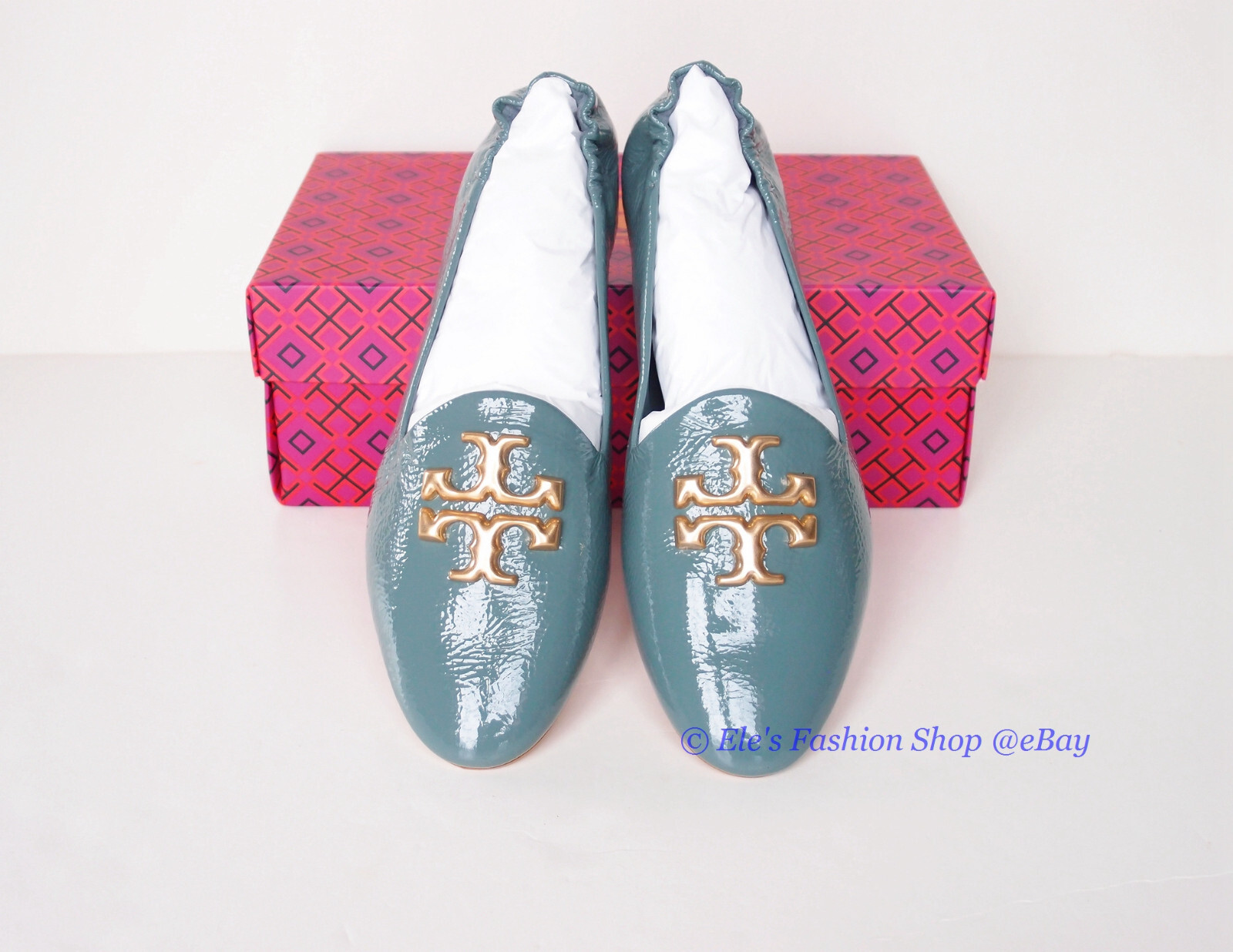 Pre-owned Tory Burch Eleanor Leather Loafer Arctic Blue Us 7.5 8 8.5 9 9.5 Authentic