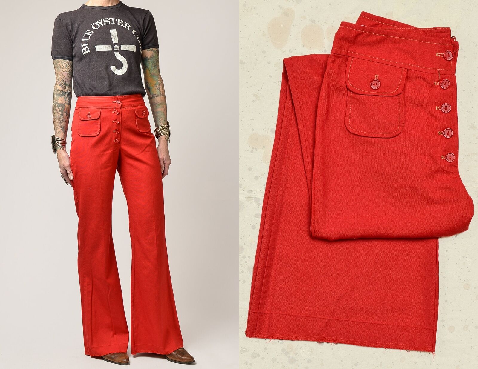 1970s Red Sailor Jeans Hip Hugger Style Bell Bottom Pants 27 1970s Red Sailor Jeans Hip Hugger Style Bell Bottom Pants 27