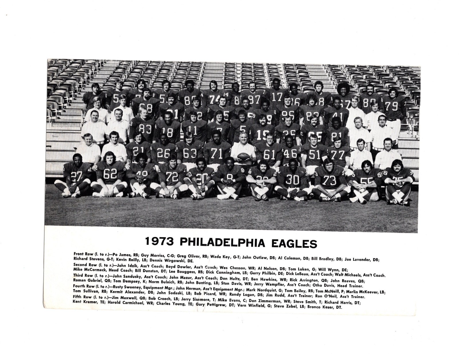VINTAGE ORIGINAL 1973 PHILADELPHIA EAGLES 6X9 TEAM PHOTO | eBay