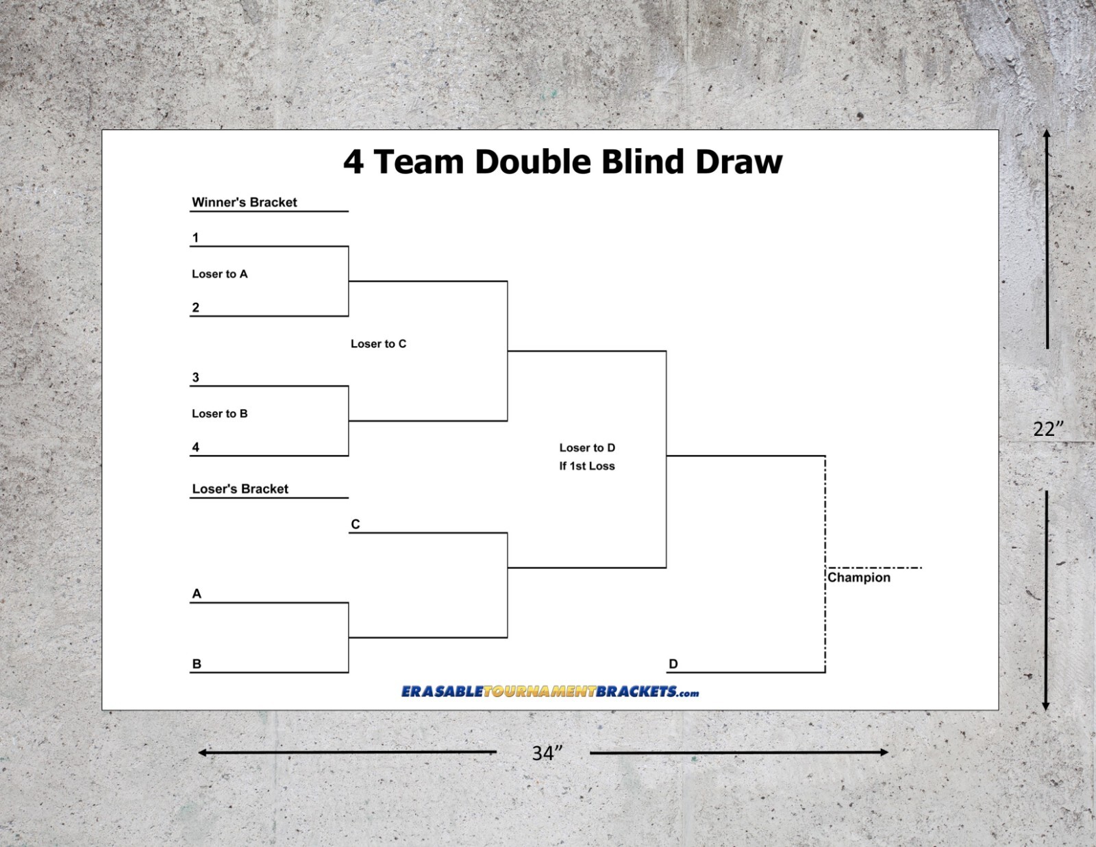 22 x 34 4 PLAYER DOUBLE ELIMINATION TOURNAMENT BRACKET CHART 