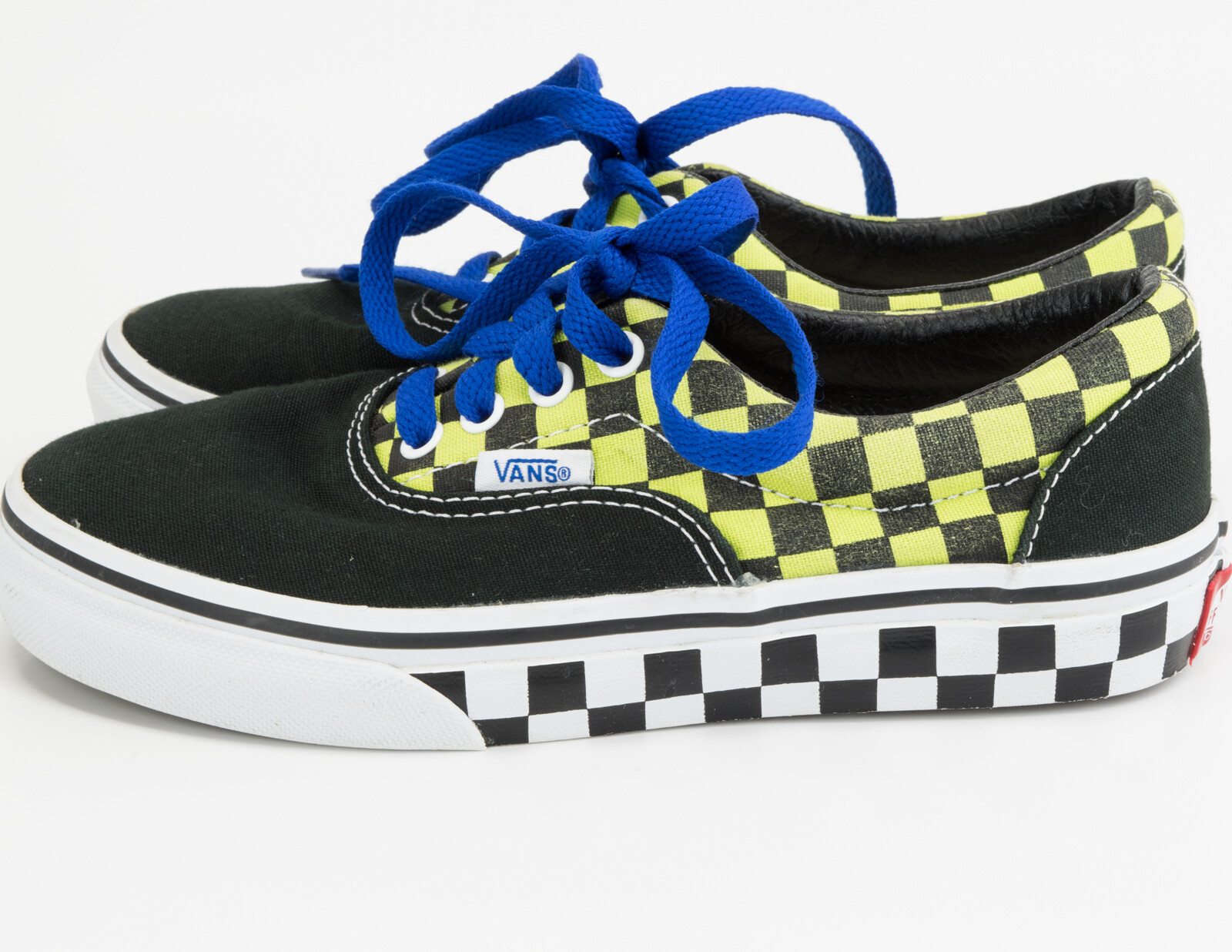 Vans Youth Size 1 Checkered Black/Green Lace Up Skate Casual Shoes Boys Sneakers