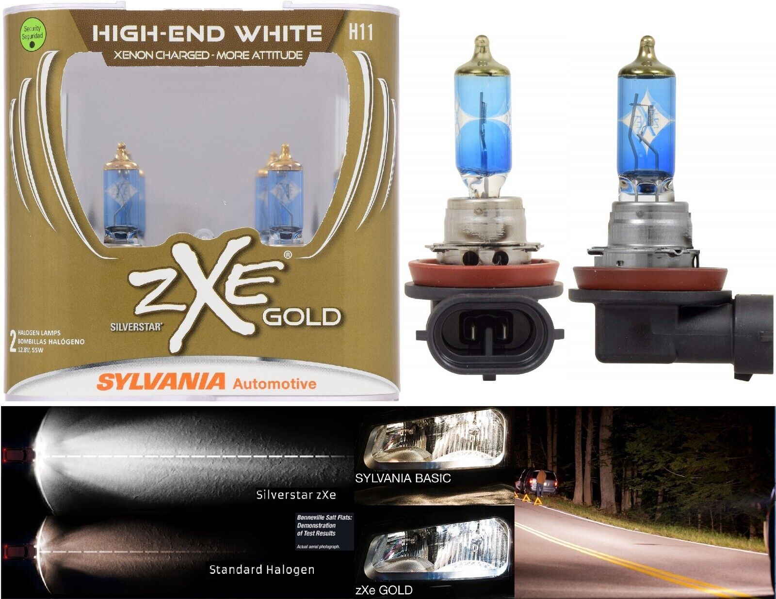 Sylvania Silverstar ZXE Gold H11 55W Two Bulbs Head Light Sylvania Silverstar ZXE Gold H11 55W Two Bulbs Head Light