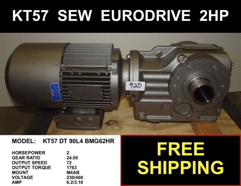 2HP KT57 SEW EURODRIVE HELICAL BEVEL GEARMOTOR 1740/RPM 24.05 KT57DT90L4BMG2