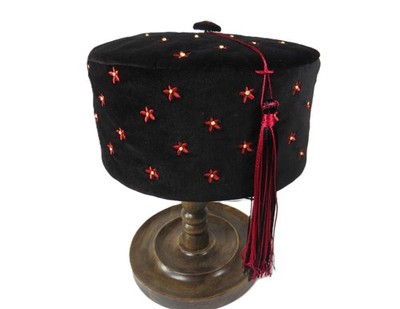 Embroidered Black Smoking Cap Red Floral - Silky Tassel Handmade to Order