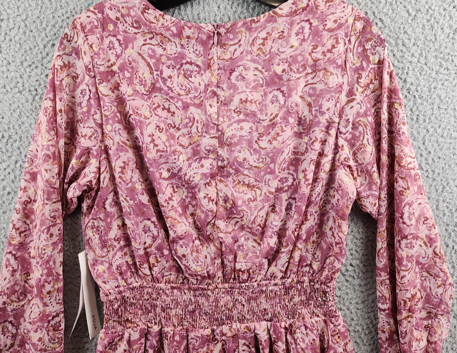 AQUA Metallic Dot Paisley Mini Dress Women's S Pink Multi Vneck Back Zip Closure - Picture 12 of 13