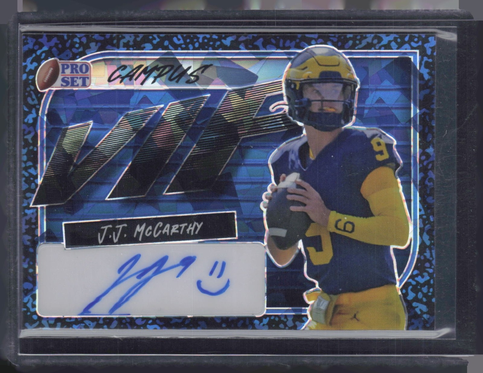 2023 Pro Set Metal Campus VIP Blue Crystal J.J. McCarthy Auto RC Rookie 2/10
