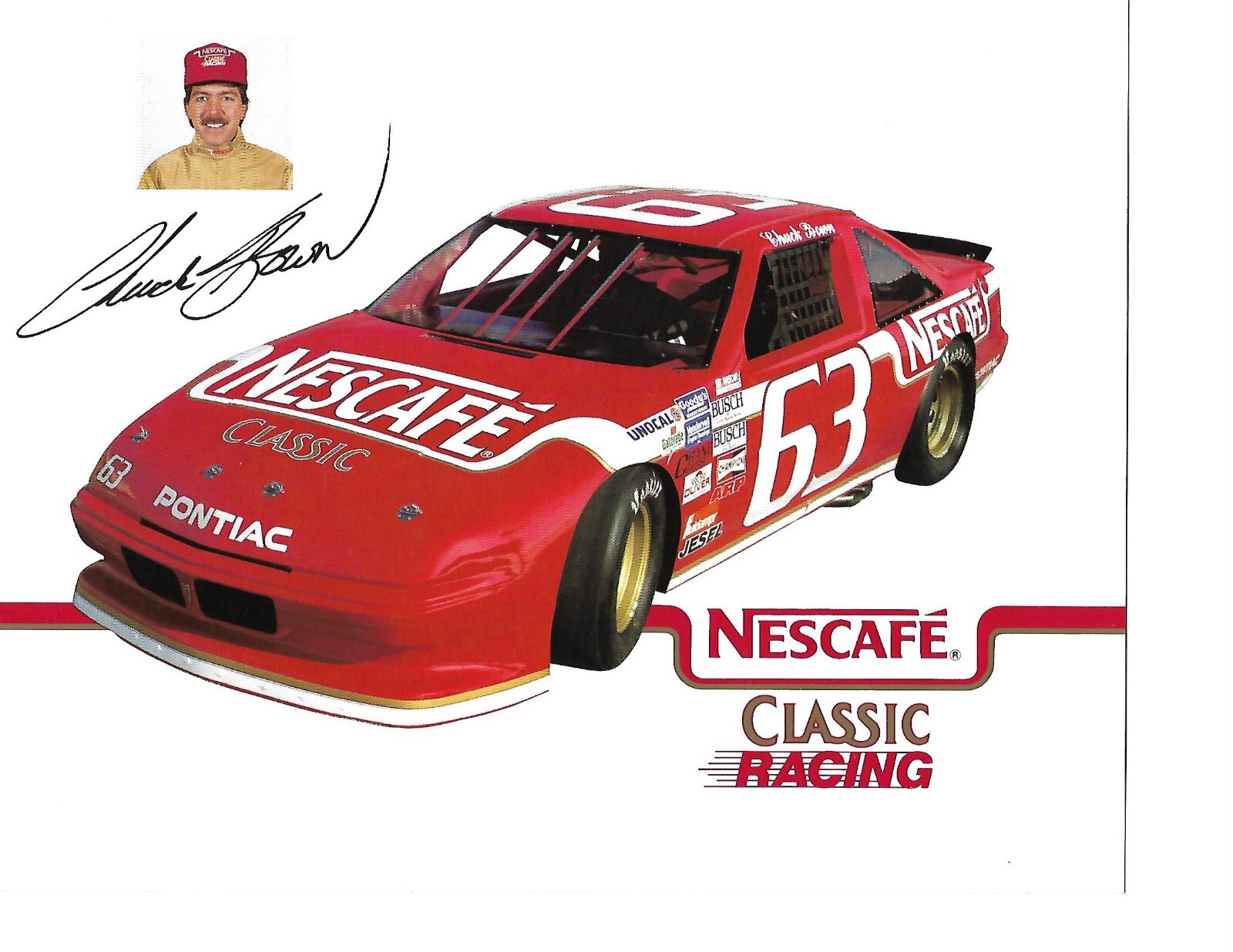Chuck Bown 1990 NASCAR Nescafe Racing Hero Card NEW Front