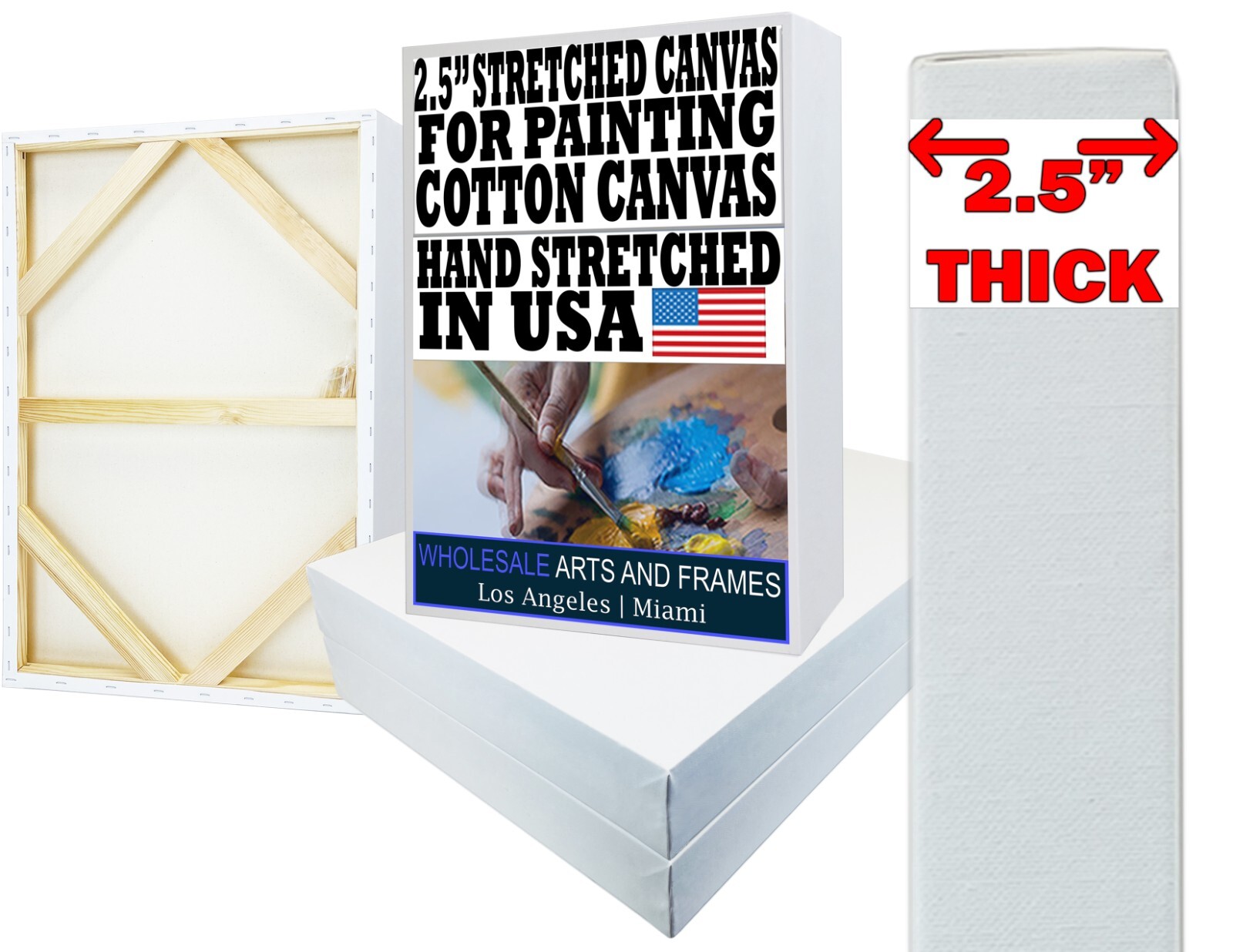 2-1/2" Extra Deep Artist Stretched Cotton Canvas. Many Sizes USA Made - on SALE