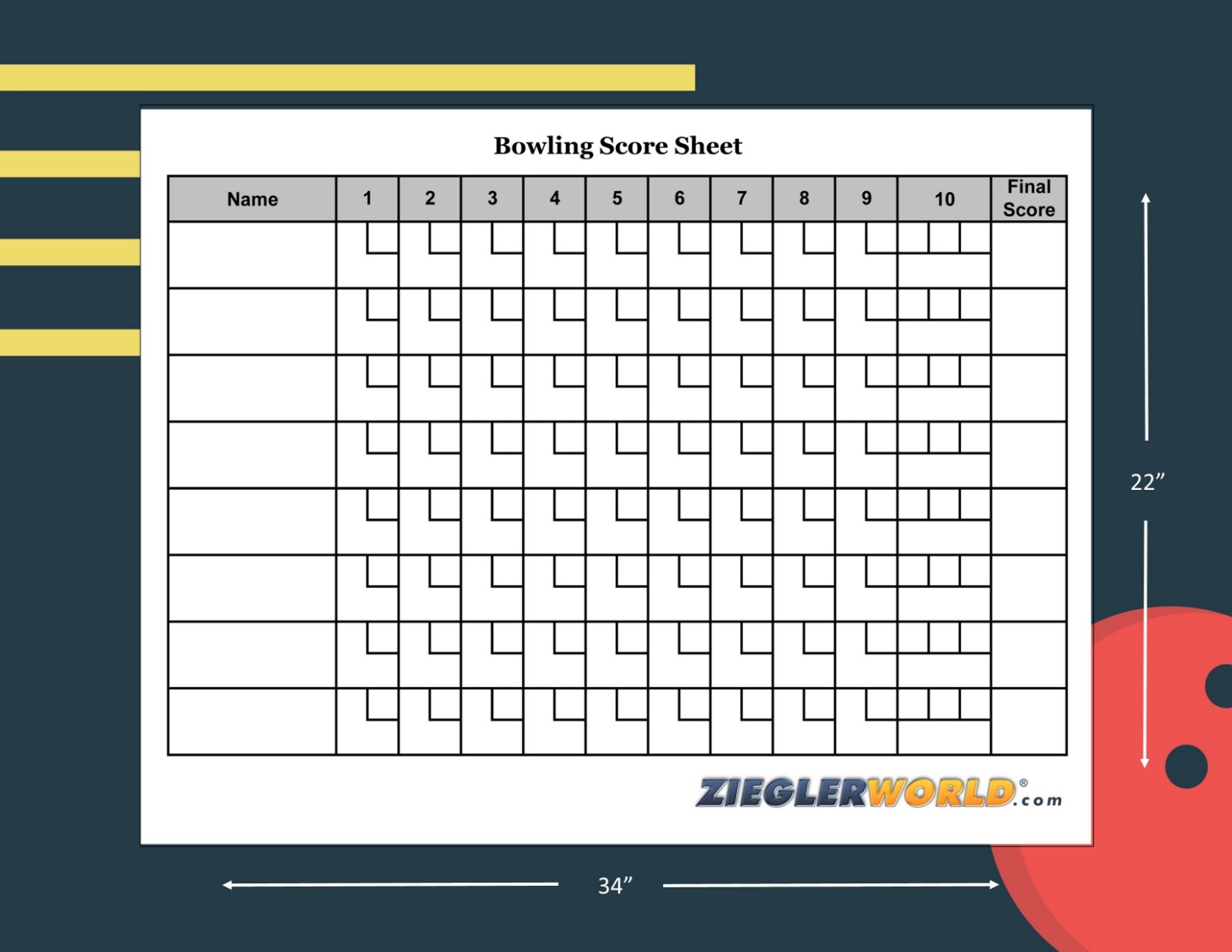 LARGE BOWLING - SHUFFLEBOARD BOWLING ERASABLE SCORECARD SCORE CHART WITH BONUS! | eBay for Bowling Score Sheets Printable Free