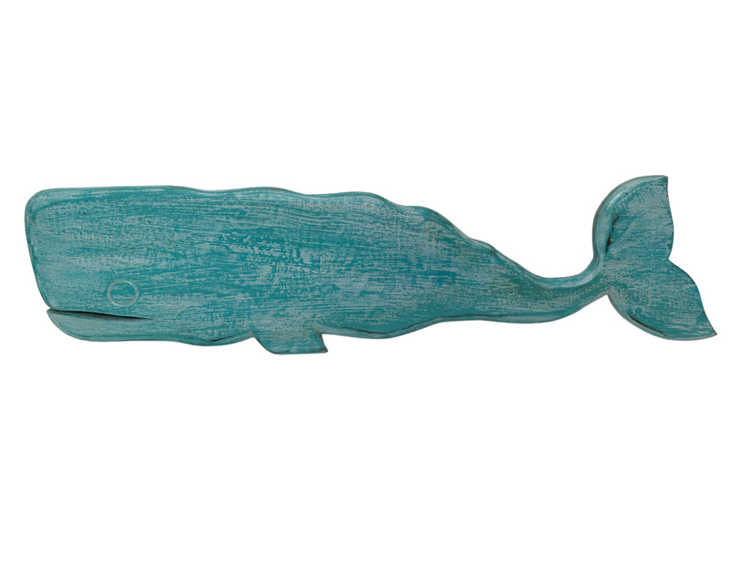 WHALE TEAL WHITE WASH Humpback Whale HUGE Hand Carved Humpback