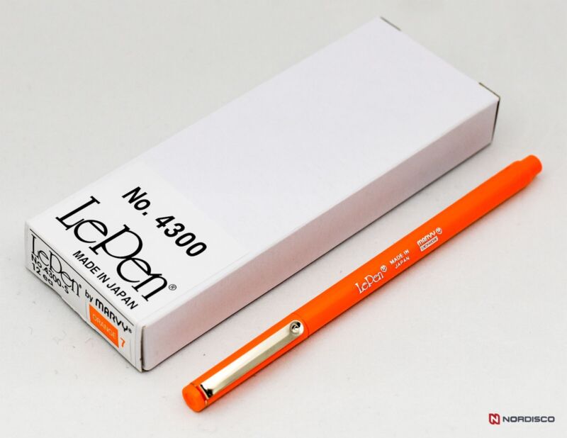 Marvy LePen 4300-S7 Orange 0.3mm Micro-Fine Plastic Point Pen, Box of 12 Pens